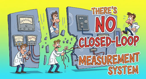 Cartoon of a confused scientist in a lab surrounded by beakers, graphs, and digital dashboards with incomplete data