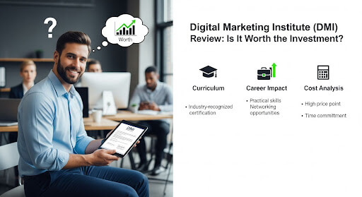 A man smiling while considering whether the DMI digital marketing course will support his career growth.