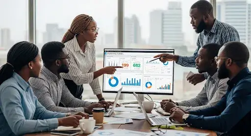 Nigerian marketing team analysing funnel performance to improve ROI and customer lifetime value
