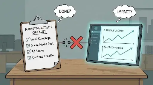 Marketing activity checklist disconnected from business outcome graphs