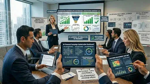 Marketing team using AI-powered analytics tools to optimise campaigns and improve customer engagement.