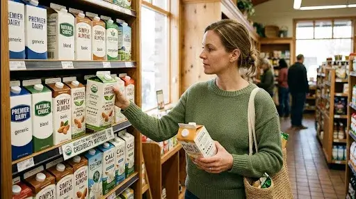 Consumer selecting a trusted brand from several competing options based on reputation and credibility.
