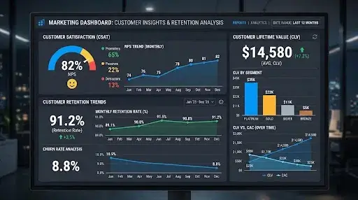 Customer journey dashboard mapping lead generation, sales conversion, customer retention, and revenue performance