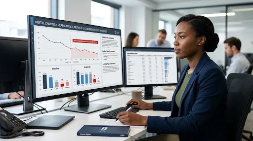 Marketing analyst reviewing conversion rate data to identify performance issues across digital campaigns.